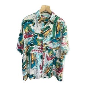Caribbean Pineapple Men’s Hawaiian Maxwell Silk Blend Button Down Shirt, Large